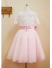 Short Sleeves Lace Tulle Knee Length Flower Girl Dress
